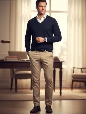 Banana Republic Navy Blue V-Neck Knit Sweater | Merino-Style Office Pullover |